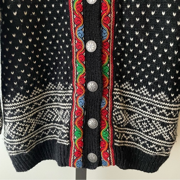 Vintage Norwegian 100% Wool Knit Cardigan Sweater Norway Fair Isle Scandinavian - Picture 4 of 9